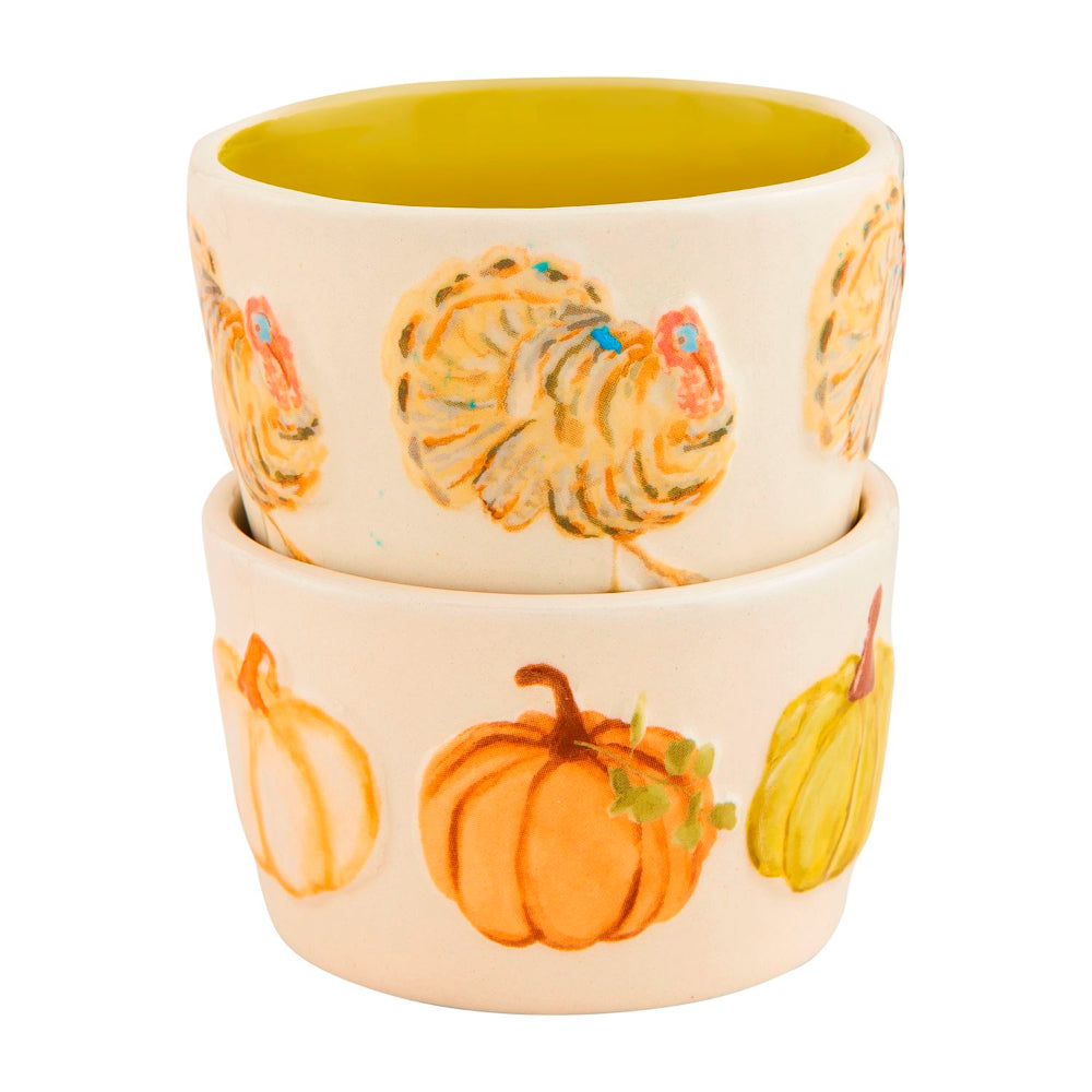 Mud Pie Two - Piece Hand - Painted Stoneware Gather Tidbit Dishes