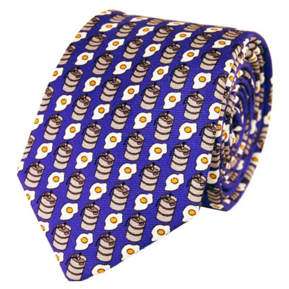 Lazy Jack Brand Necktie with Press Kegs and Eggs Design