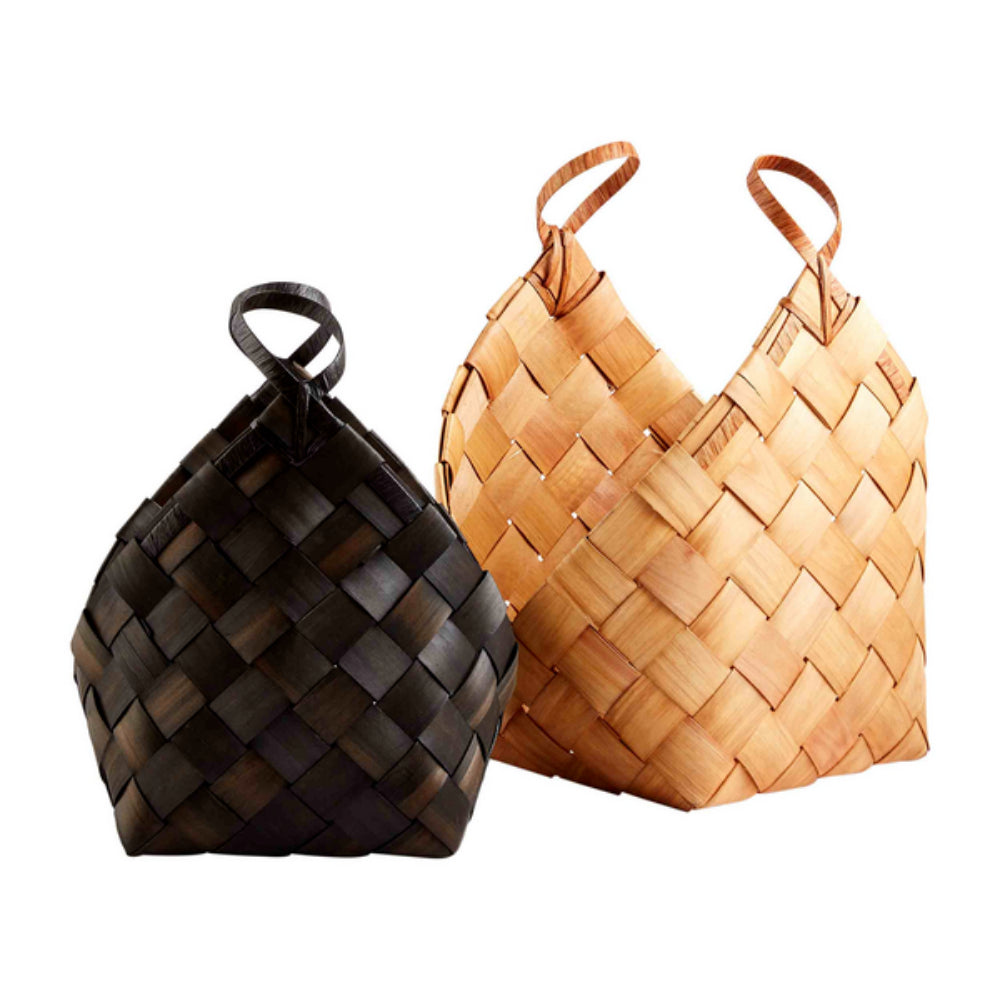 Mud Pie Woven Wood Storage Basket in Black and Natural Colors