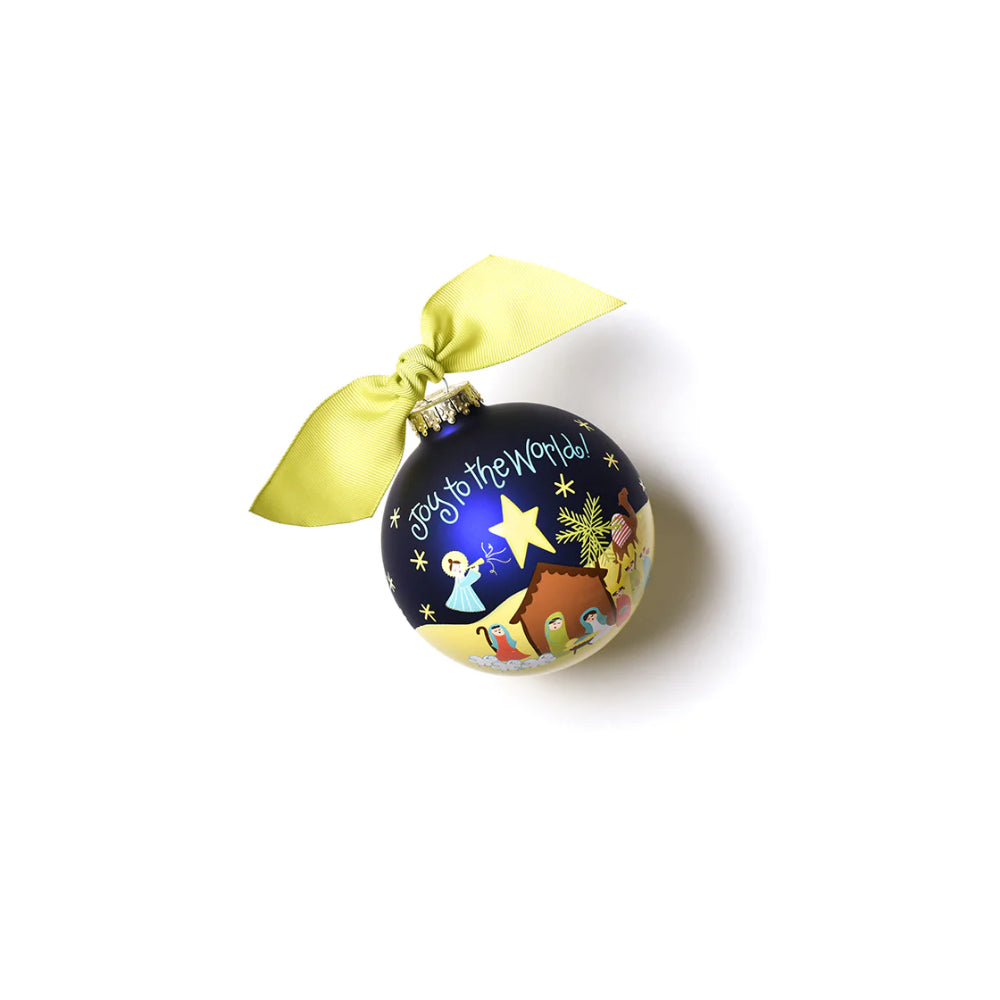 Colorful Cotton Joy to the World Nativity Glass Christmas Ornament