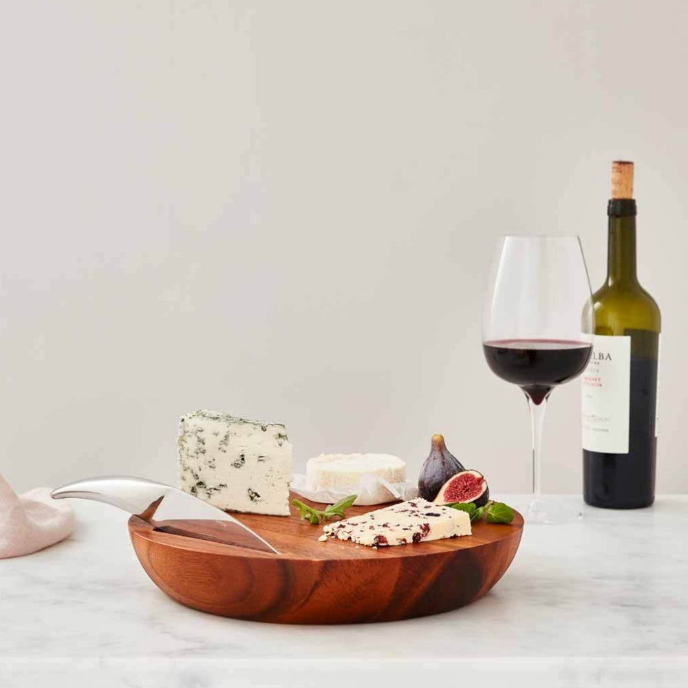Nambé Acacia Wood Harmony Cheese Board with Stainless Steel Knife