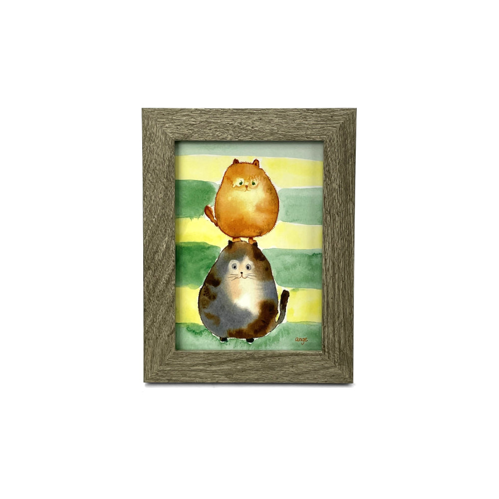 Original 2 Cats Watercolor Print by Angelica Goodwin - Ginger, Brown & Grey