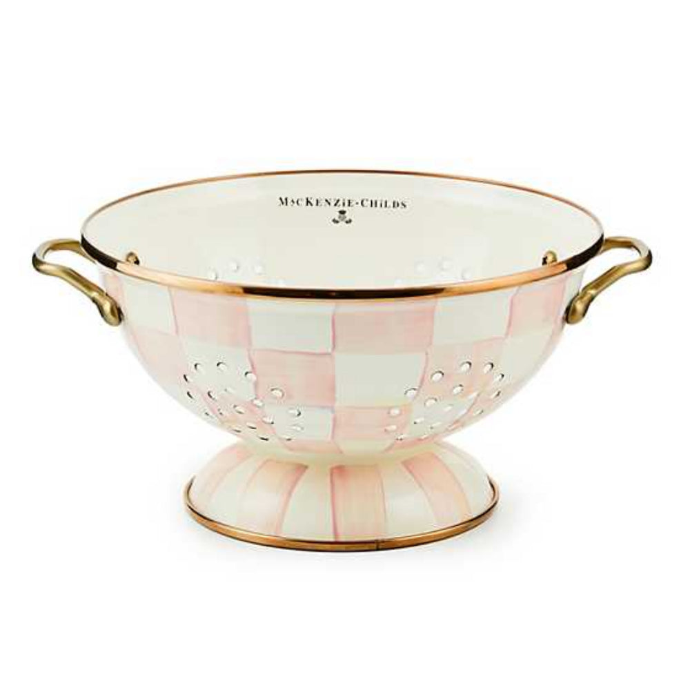 MacKenzie-Childs Colorful Rosy Check Pattern Enamel Kitchen Colander for Cooking