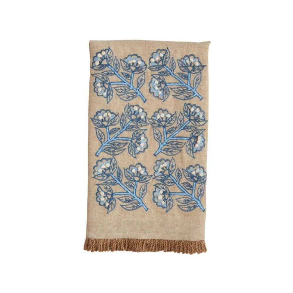 Mud Pie Embroidered Blue Floral Cotton Towel for Home Decor