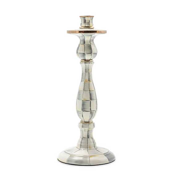 MacKenzie-Childs Hand-Painted Grey Check Enameled Steel Candlestick