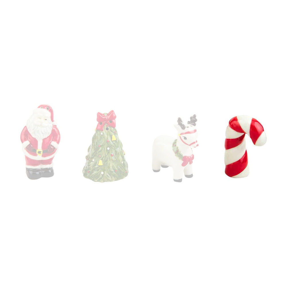Mud Pie Christmas - Themed Vintage Stoneware Salt and Pepper Shakers for Home Decor