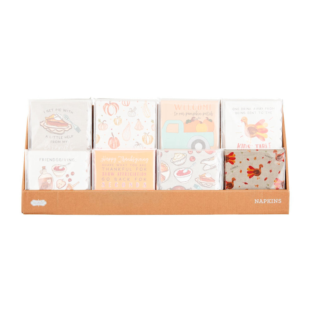Thanksgiving-themed Mud Pie Paper Cocktail Napkin Set with 8 Styles
