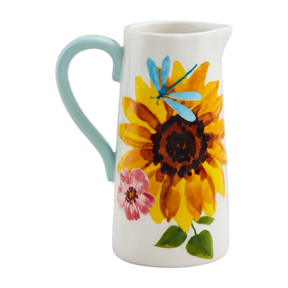 Mud Pie Ceramic Floral-Designed Pitcher Style Bud Vase for Displaying Small Flowers