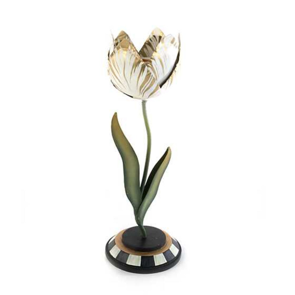 MacKenzie-Childs Gold and Ivory Decorative Tulip-shaped Candle Holder for Dinner Table