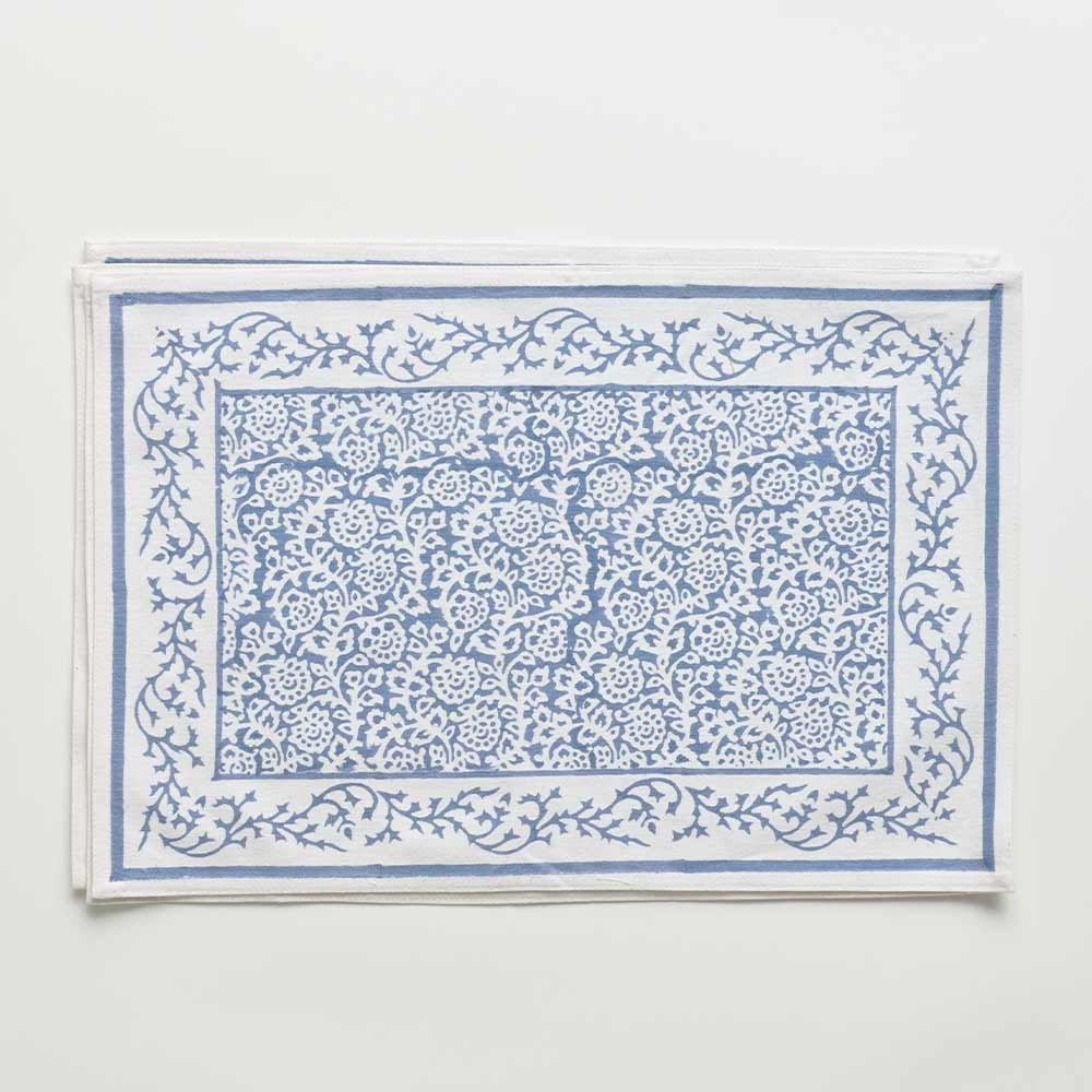 Blue Pomegranate Patterned Hand - Block Printed Cotton Placemat for Dining