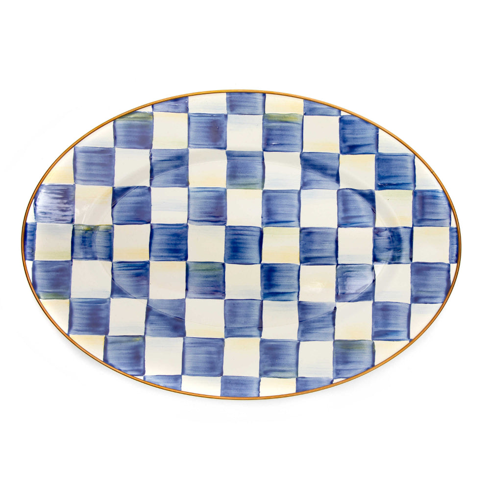 MacKenzie-Childs Royal Check Hand - Painted Enamel Oval Dinner and Buffet Platter