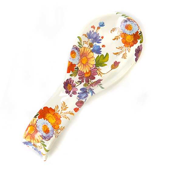 MacKenzie-Childs Exquisite Flower Market White Enamelware Spoon Rest for Kitchen Decoration