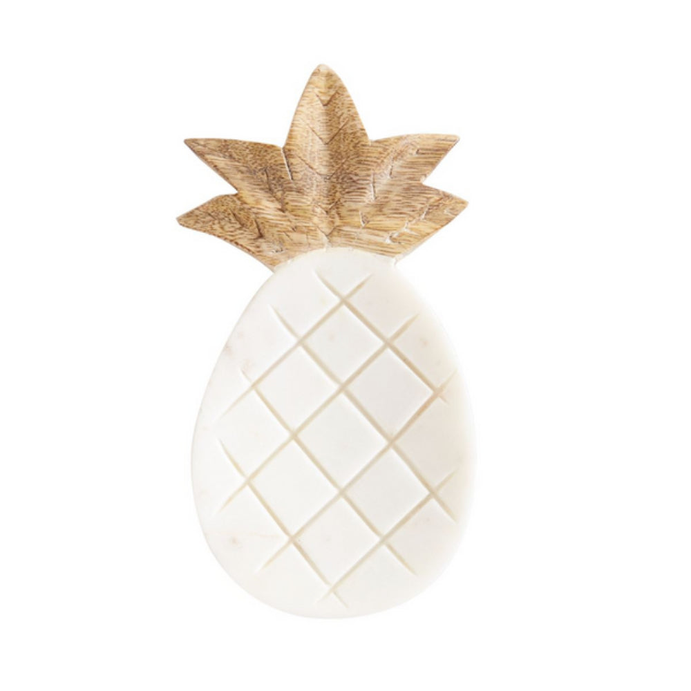 Mud Pie Exquisite Pineapple Marble Spoon Holder with Wooden Crown