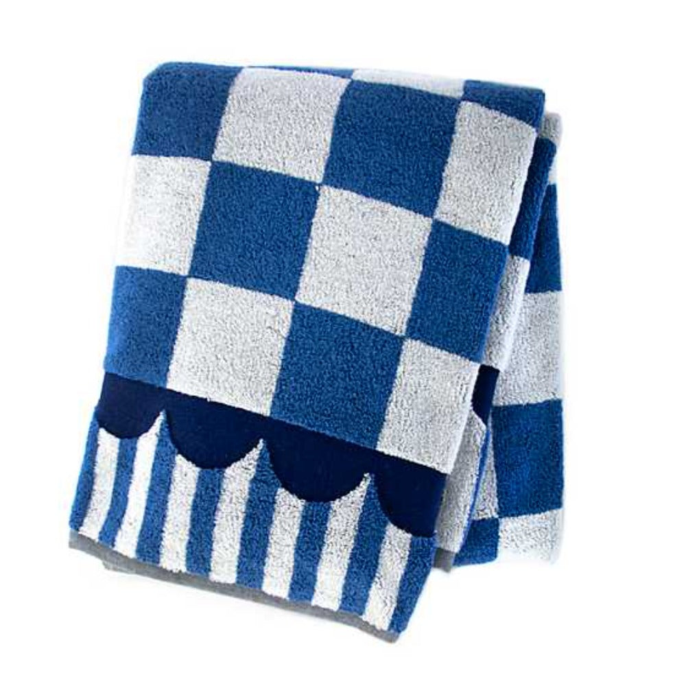 MacKenzie-Childs Luxury 100% Cotton Blue and White Check Bath Towel