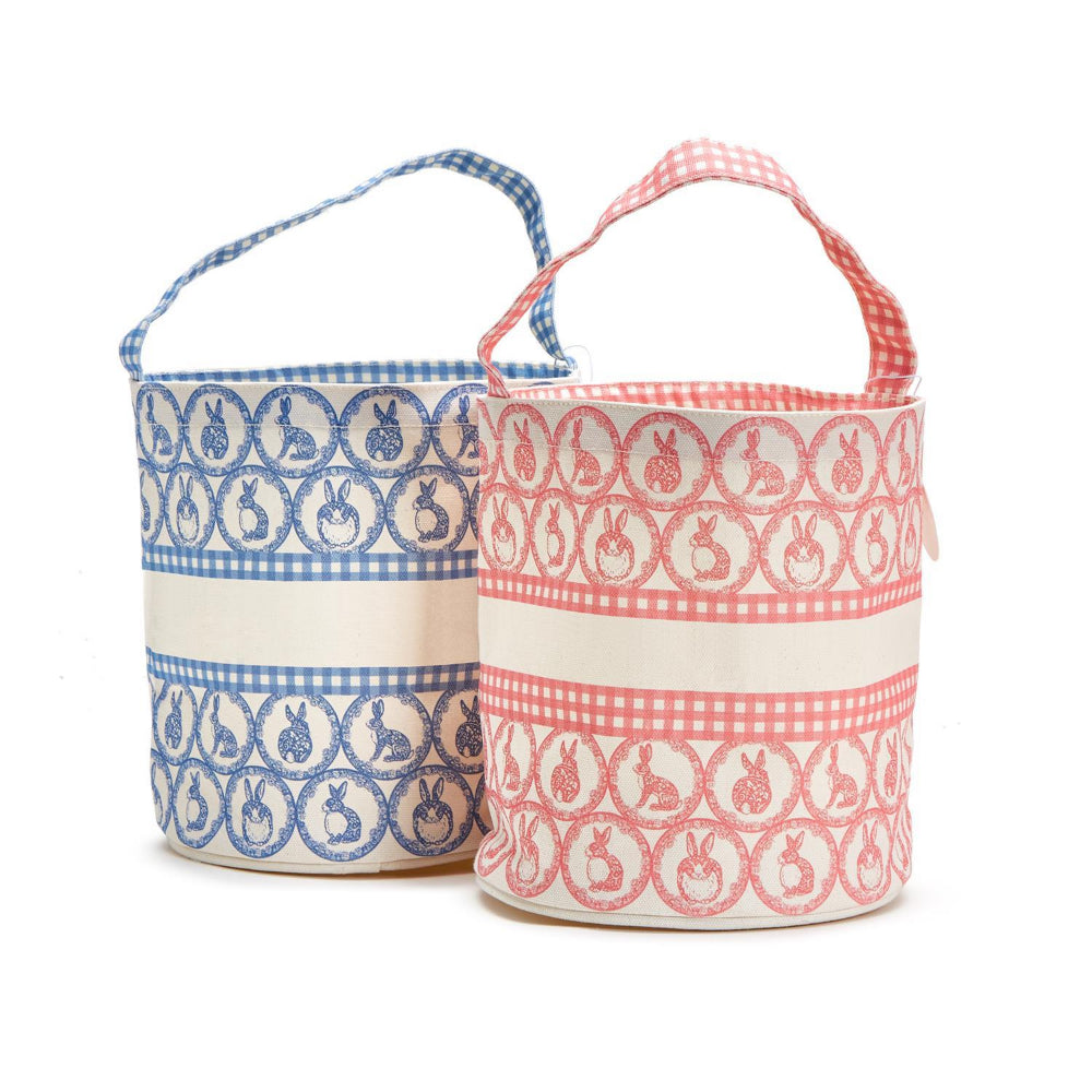 Easter Egg Hunt Bag with Bunny and Gingham Print by Two's Company in Pink and Blue