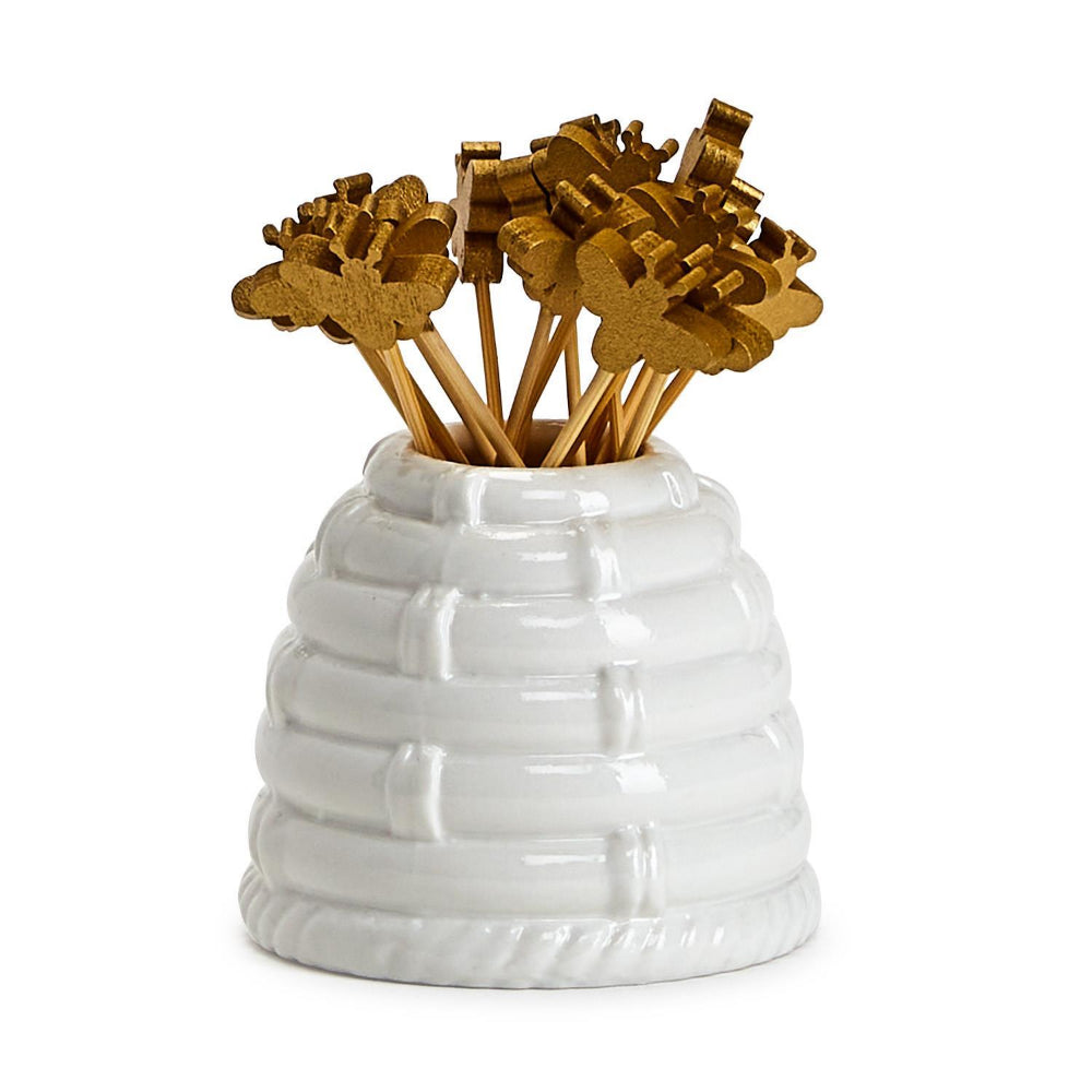 Two's Company Gift Boxed Beehive Pick Holder with 20 Reusable Bee Picks