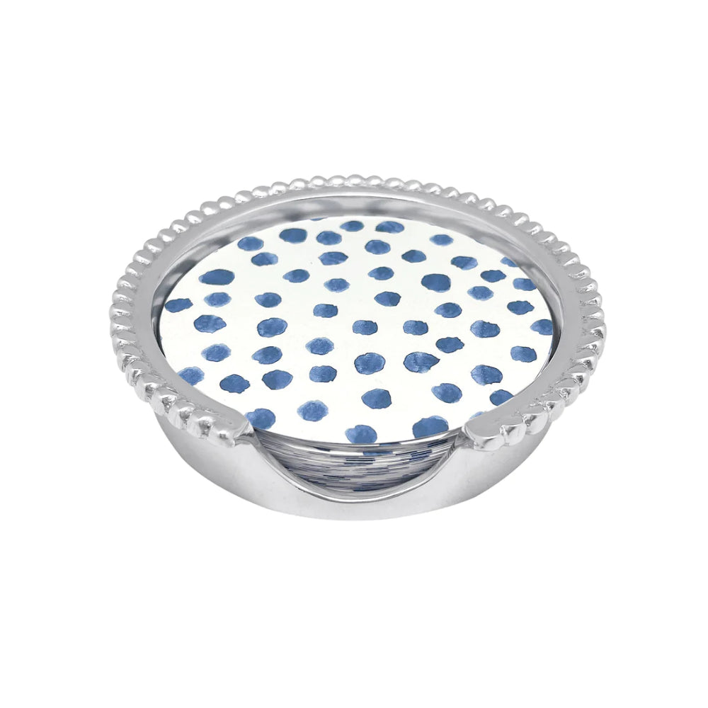 Mariposa Stylish Blue Dot and Stripe Beaded 40 - Piece Coaster Set