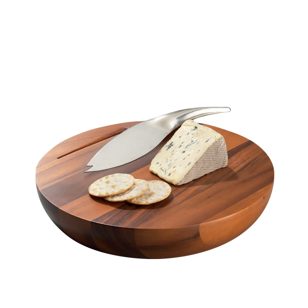Nambé Acacia Wood Harmony Cheese Board with Stainless Steel Knife