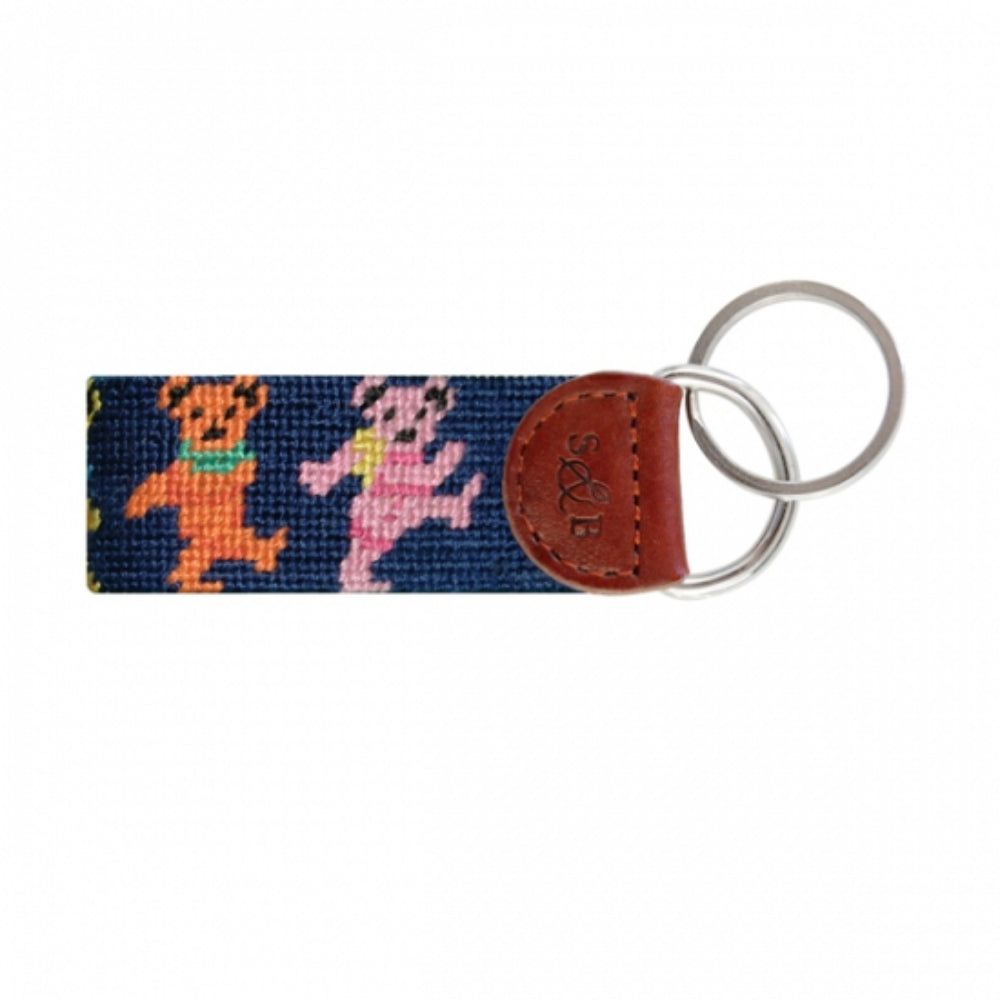 Smathers & Branson Colorful Dancing Bears Needlepoint Key Fob