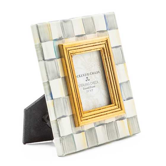 MacKenzie-Childs Hand-Painted Grey Checks Sterling Enamel Picture Frame
