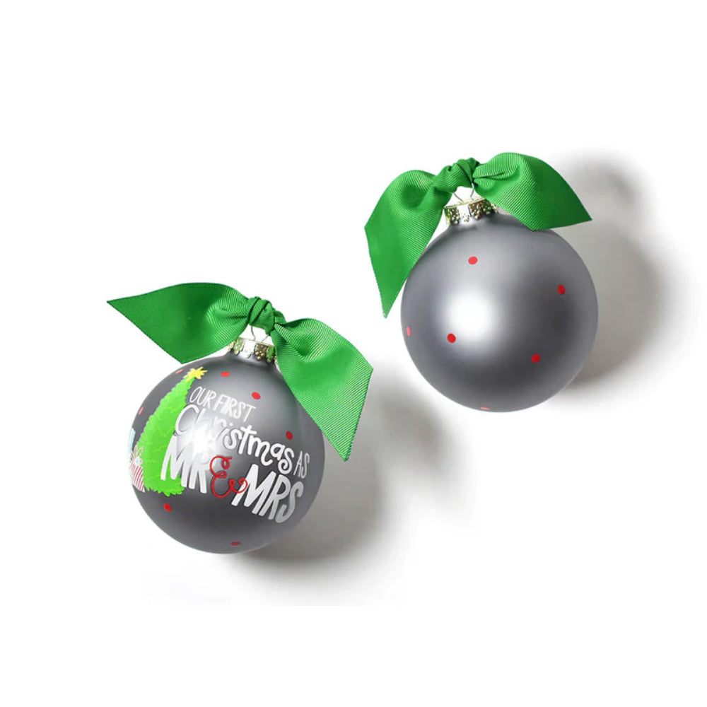 Coton Colors Glass Ornament for a Couple's First Christmas as Mr. & Mrs.