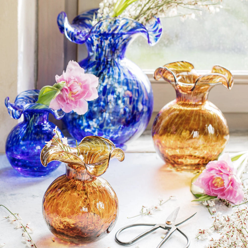 Vietri Brown Tortoiseshell Fluted Glass Vase Inspired by Hibiscus Flower