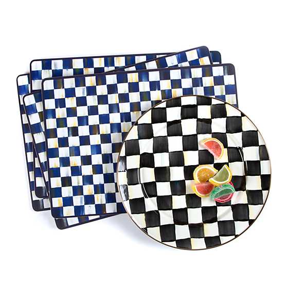 MacKenzie-Childs Set of 4 Royal Check Design Heat-Resistant Cork Back Placemats for Table Decoration