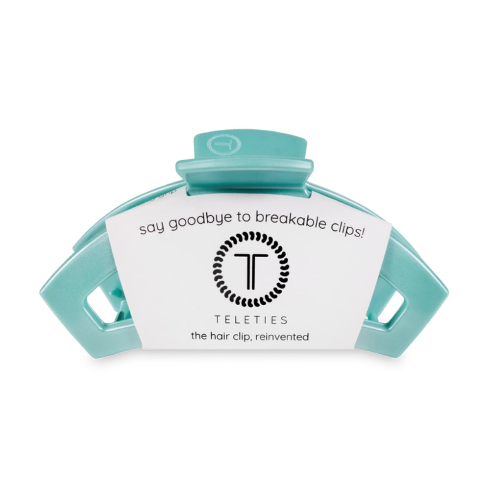 TELETIES Medium Open Hair Clip in Totally Turquoise Shade - Ideal for Springtime Styling