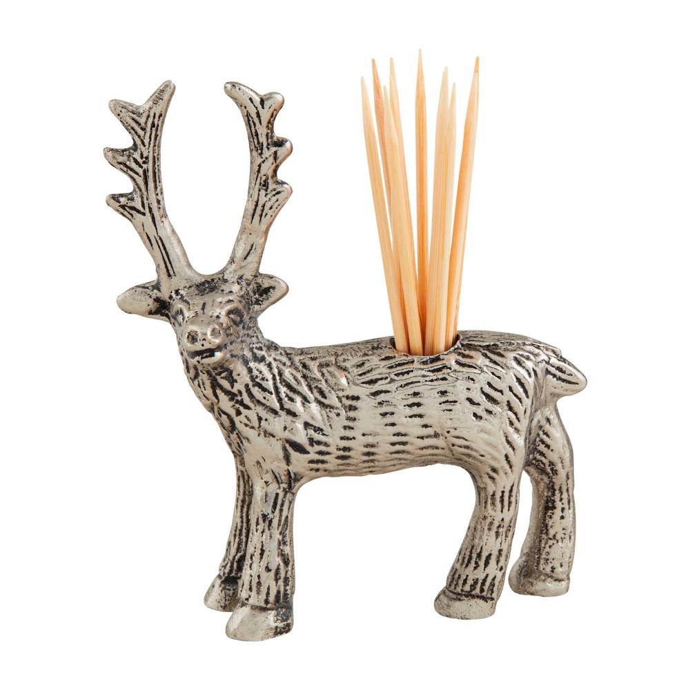 Cast Aluminum Mud Pie Deer-shaped Toothpick Holder with 12 Wooden Toothpicks