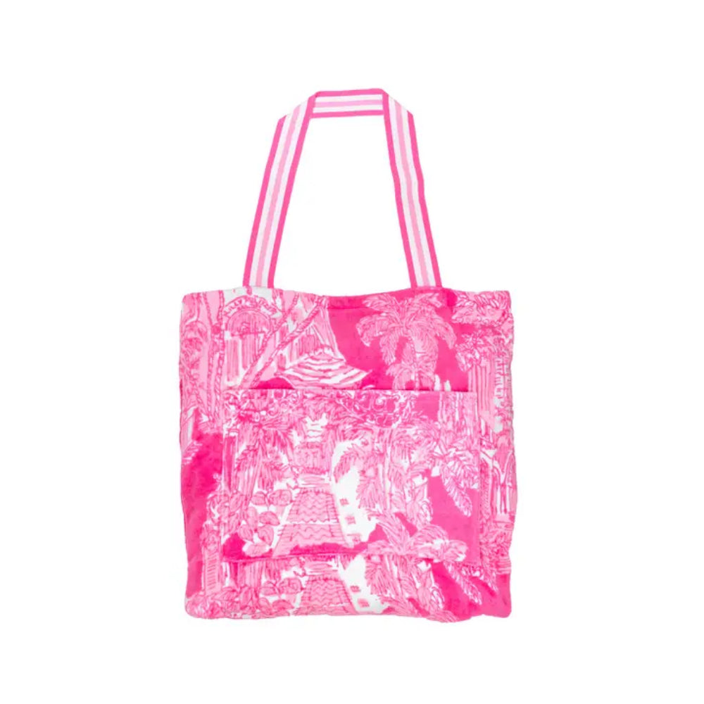 Lilly Pulitzer Foldable Two - in - One Towel Tote with Palm Beach Toile Pattern