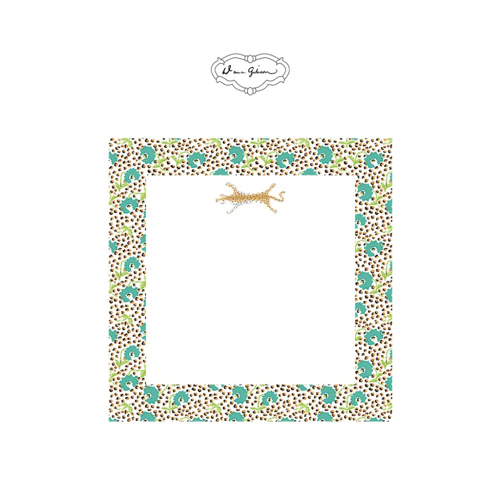 Dana Gibson Turquoise Jaipur Leopard Design Square Writing Notepad