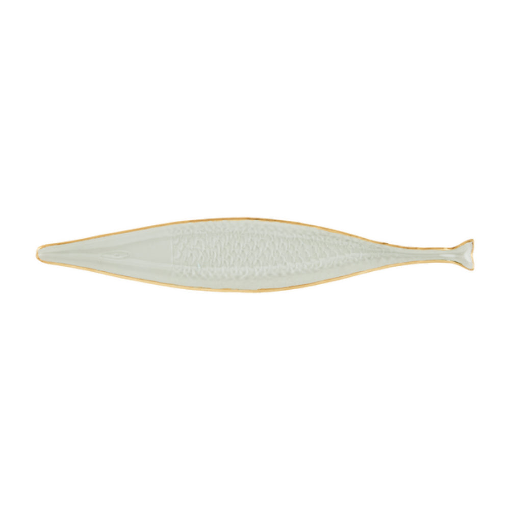 Mud Pie Gold-Edged Long Textured Glass Fish-Shaped Serving Tray
