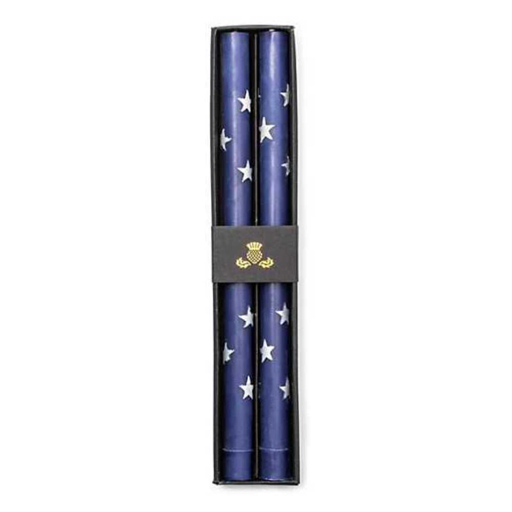 MacKenzie-Childs Navy & Pearl Star Dinner Candles - Set of 2 Hand-Painted Beeswax Blend