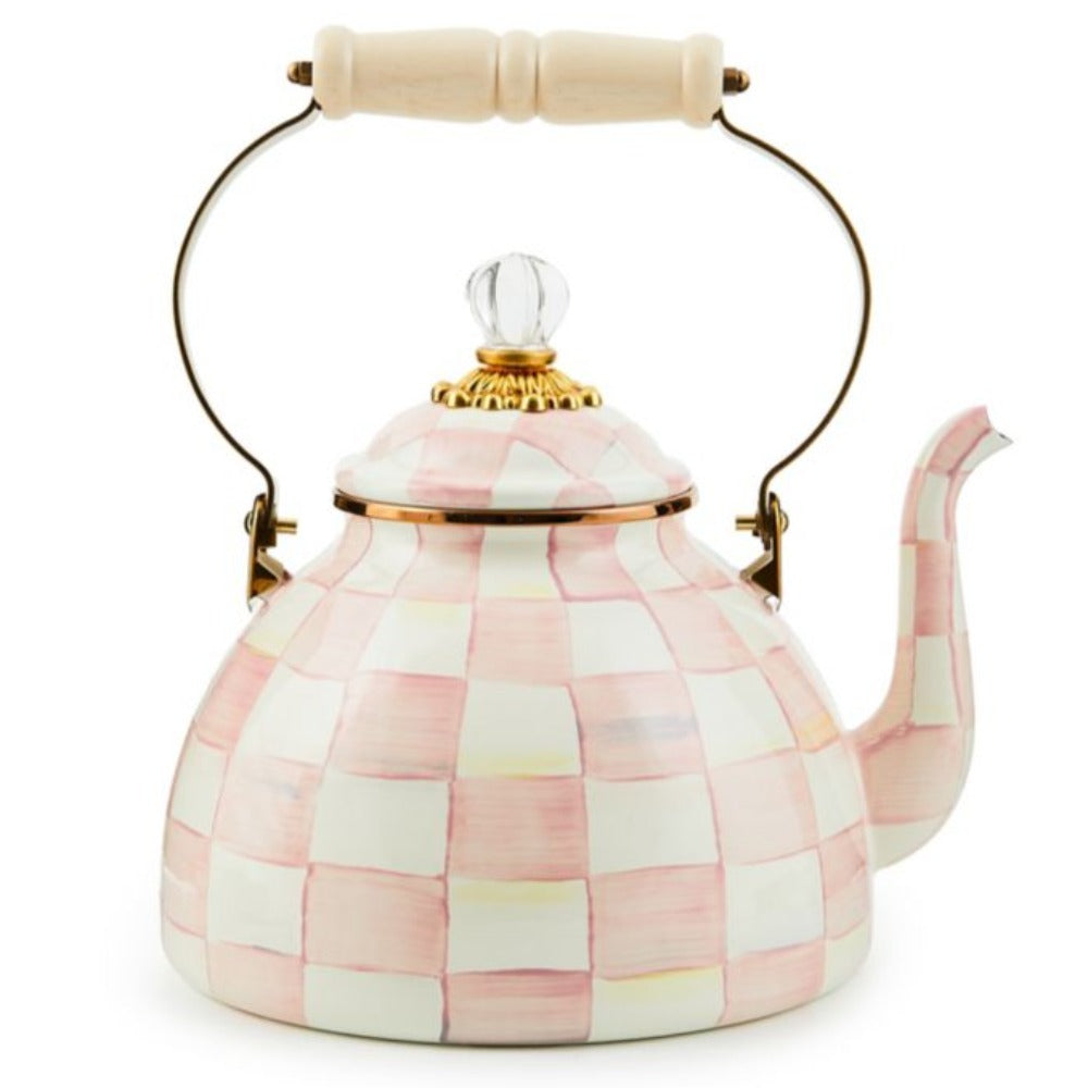 MacKenzie-Childs Hand-Painted Rosy Check Enamel Tea Kettle in Different Sizes