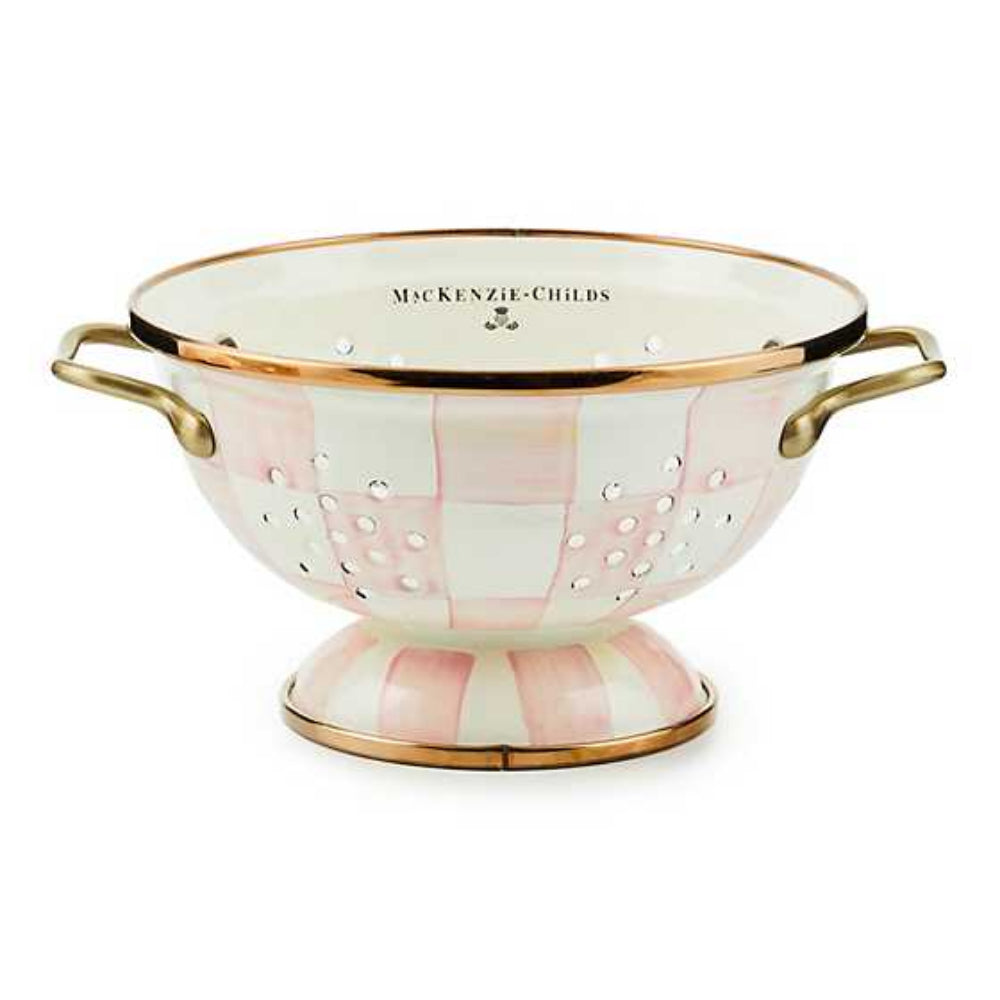MacKenzie-Childs Colorful Rosy Check Pattern Enamel Kitchen Colander for Cooking
