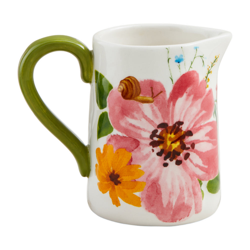 Mud Pie Ceramic Floral-Designed Pitcher Style Bud Vase for Displaying Small Flowers