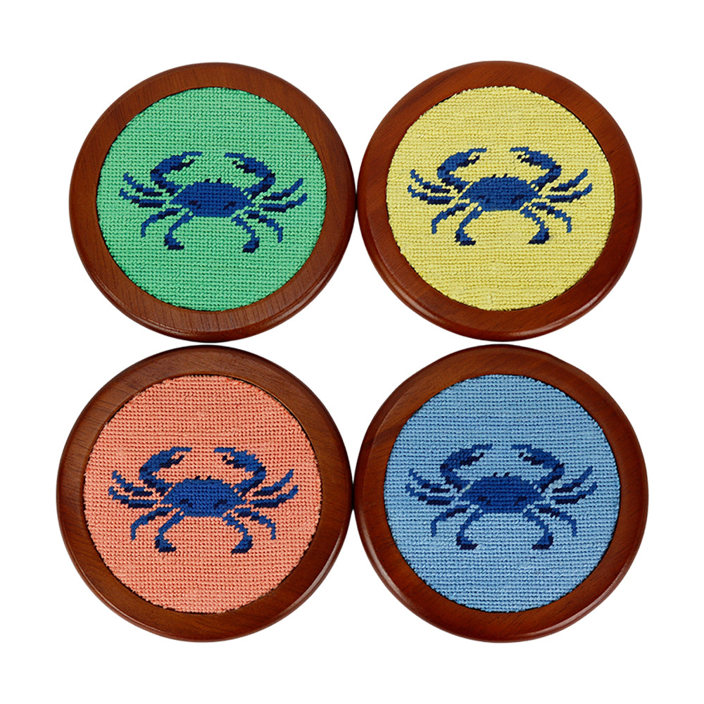 Smathers & Branson Set of 4 Blue Crabs Needlepoint Coasters