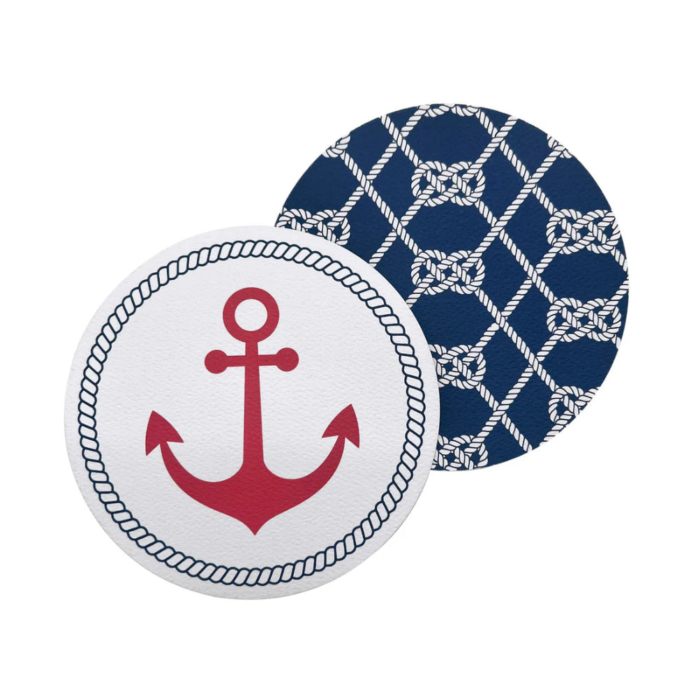 Mariposa Red Signature Set of Reversible Anchor and Nautical Knots Coasters for Tables