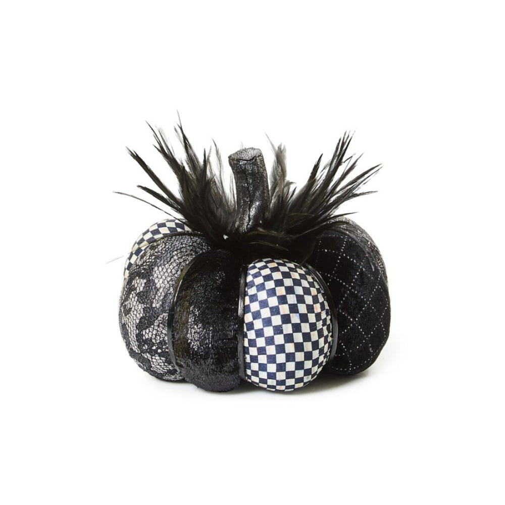 MacKenzie-Childs Spooky Haunted House Decorative Black Feather Pumpkin for Home Decoration