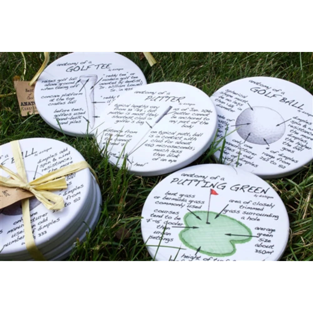 Dishique 4-Piece Golf Anatomy Sandstone Coasters Set