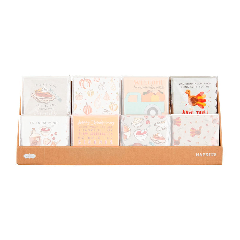 Thanksgiving-themed Mud Pie Paper Cocktail Napkin Set with 8 Styles
