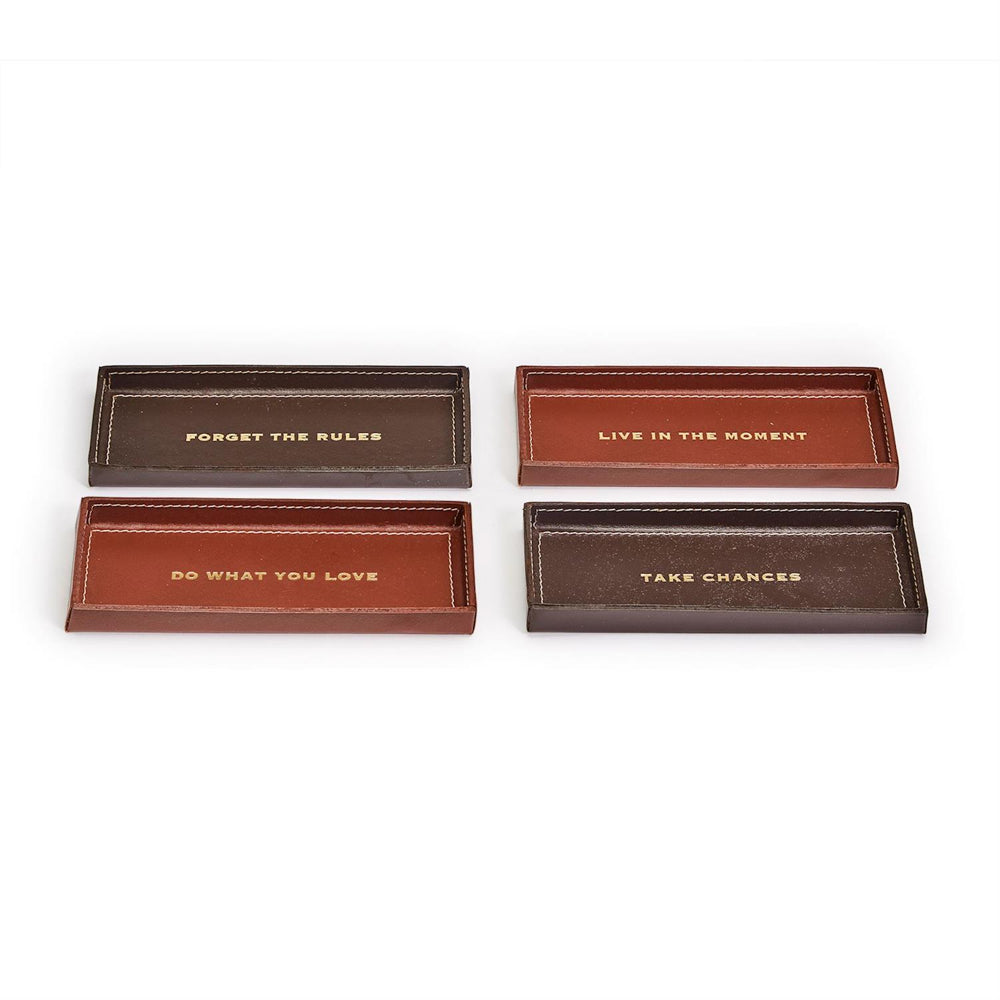 Two's Company High - Quality Genuine Recycled Leather Desk, Office, or Trinket Storage Tray with Elegant Gold Foil Accents