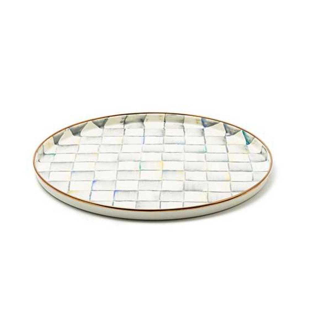 MacKenzie-Childs Elegant Sterling Check Patterned Round Serving Tray