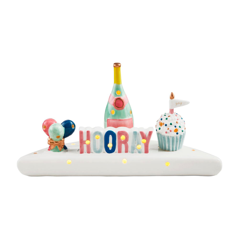 Large Mud Pie Hand - painted Ceramic Birthday Scene Sitter Decor with LED Lights