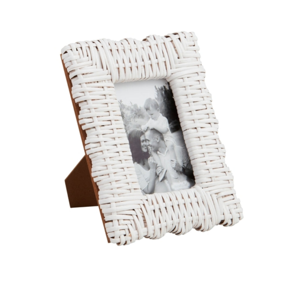 Mud Pie White Hand - woven Photo Frame for Displaying 4' x 6' or 5' x 7' Photos
