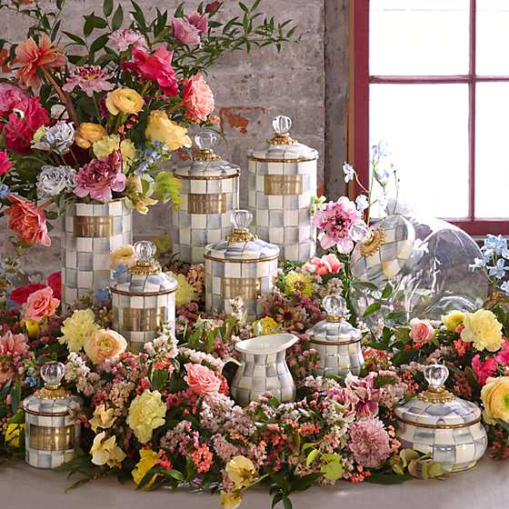 MacKenzie-Childs High - Quality Sterling Check Enamel Storage Canister for Kitchen and Home