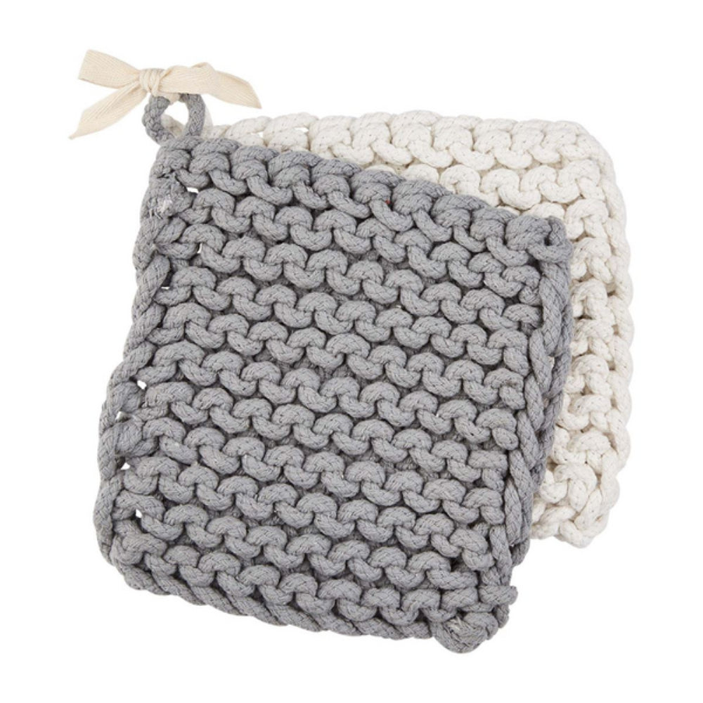 Mud Pie Crochet Pot Holder Set in White and Gray Shades