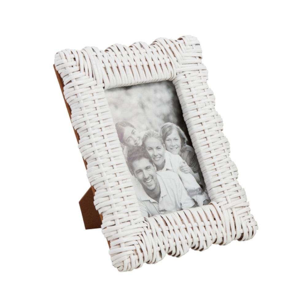 Mud Pie White Hand - woven Photo Frame for Displaying 4' x 6' or 5' x 7' Photos