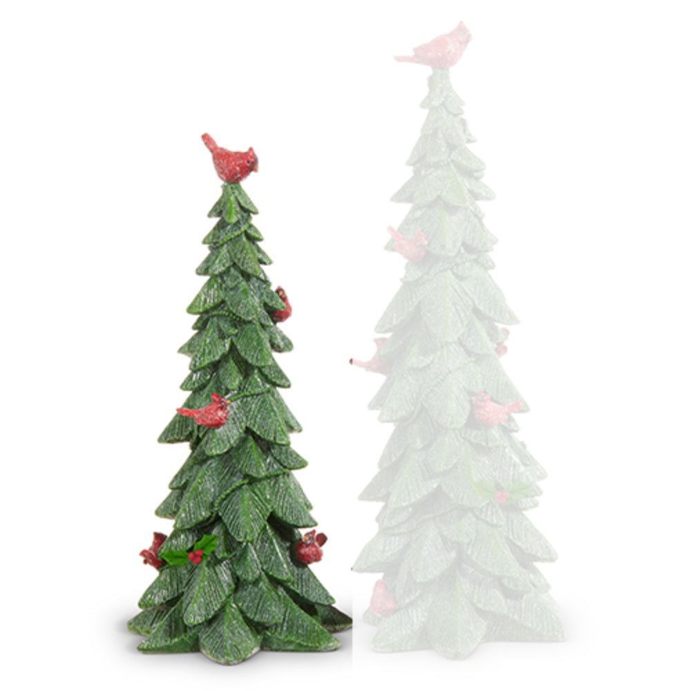 Raz Imports Decorative Green Tree Figurine with Cardinals and Holly for Festive Home Decor