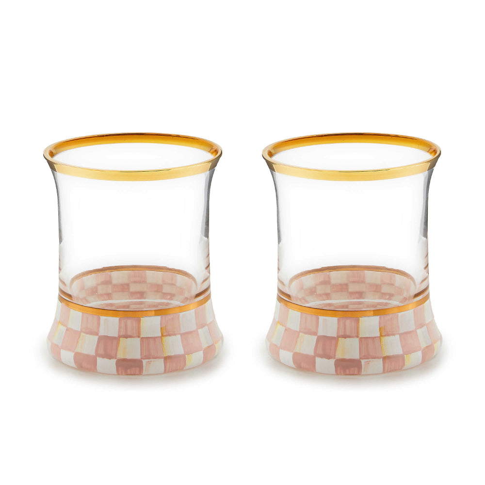 MacKenzie-Childs Hand - Painted Rosy Check Tumbler Glass Set of Two